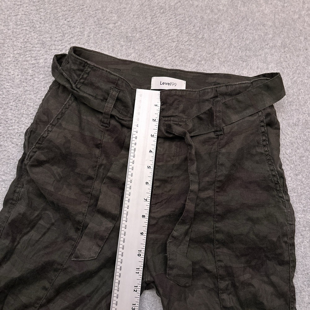 Level 99 Bette Seamed Trouser Size 28 Midnight Camo Belted High Rise Linen Blend - Picture 7 of 11